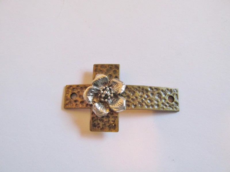 (image for) Bracelet connector - Cross with flower #CON8